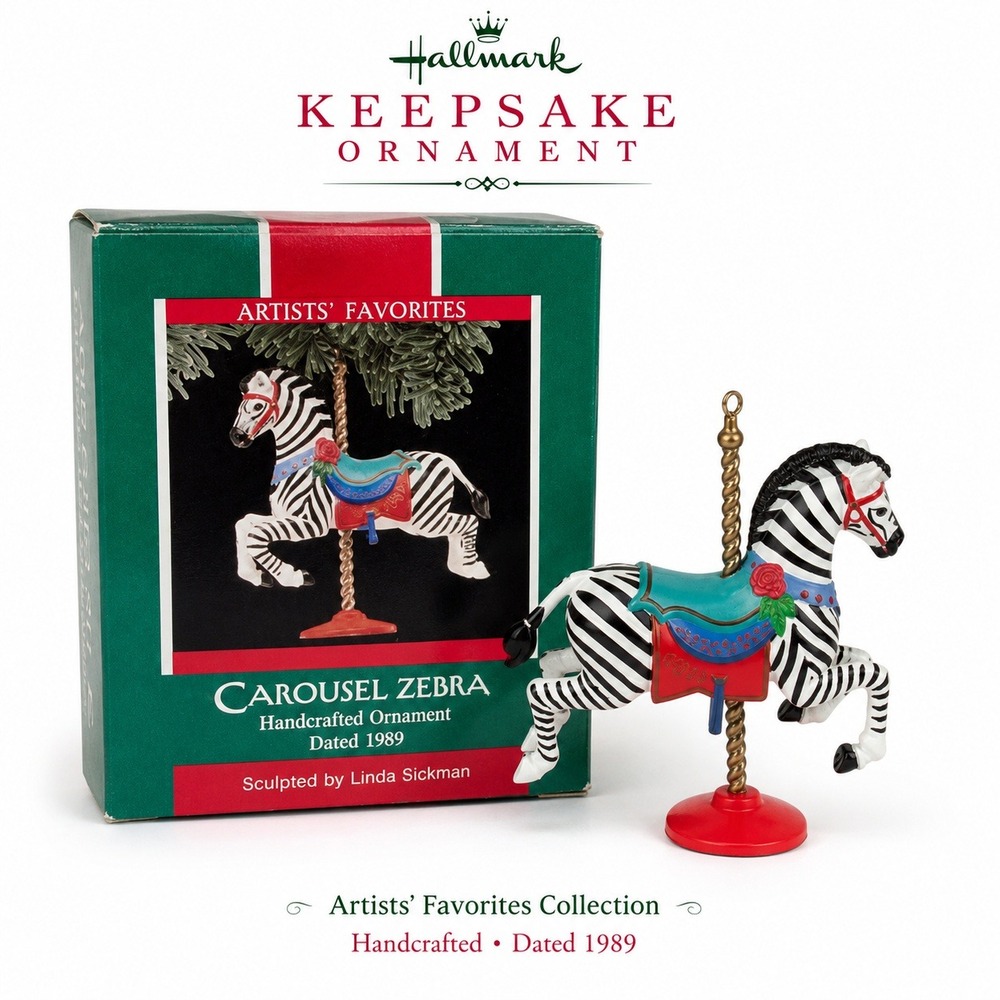 Vintage 1989 Hallmark Keepsake Carousel Zebra Ornament Artists Favorites‎ Boxed